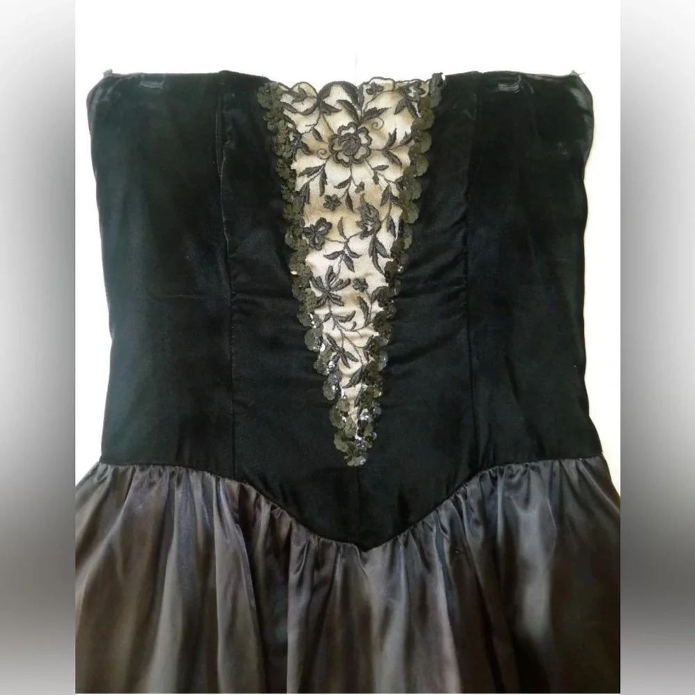 Vintage Gunne Sax Jessica McClintock Strapless Lined Tulle Velvet Sequin Dress - Picture 14 of 16